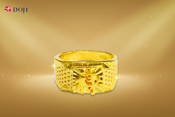 Nhẫn nam vàng 24K MR000008 với họa tiết chữ Hán cách điệu, thành nhẫn thiết kế dạng lưới độc đáo, cá tính