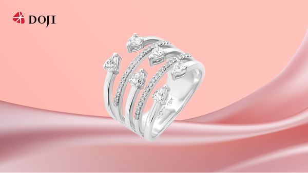 Nhẫn vàng trắng 18K gắn kim cương DOJI AFRR100120D2DA1 mang vẻ đẹp thanh lịch và nhã nhặn.