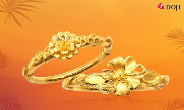 Vòng vàng 24K của DOJI có thiết kế tinh xảo, làm nổi bật vẻ sang trọng cho cô dâu