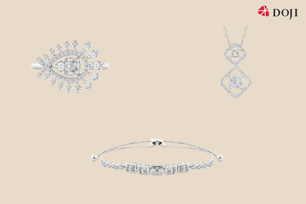 Điểm nhấn đặc trưng trong BST Darling Girl là kim cương cluster – kỹ thuật ghép nhiều viên kim cương nhỏ thành một cụm