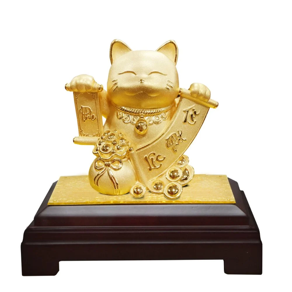 Mèo thần tài Doji mạ vàng với câu chúc Phúc - Lộc - Tài gọi tài lộc phú quý, vạn sự thuận buồm xuôi gió