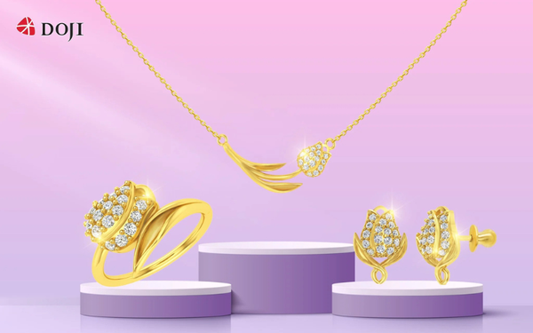 Thiết kế “Nữ hoàng mùa xuân” kết hợp với kim cương trắng sang trọng, khắc họa bông hoa Tulip e ấp, mềm mại như sắc đẹp người phụ nữ