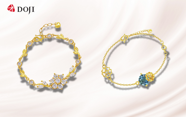 Lắc tay vàng 24K đính đá CZ và đá Topaz tại DOJI