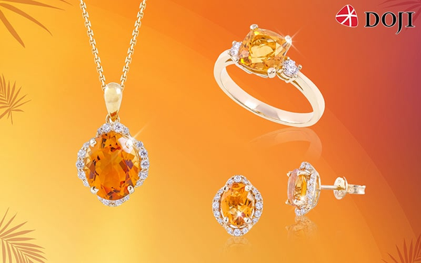 Trang sức đính đá Citrine có màu vàng sậm