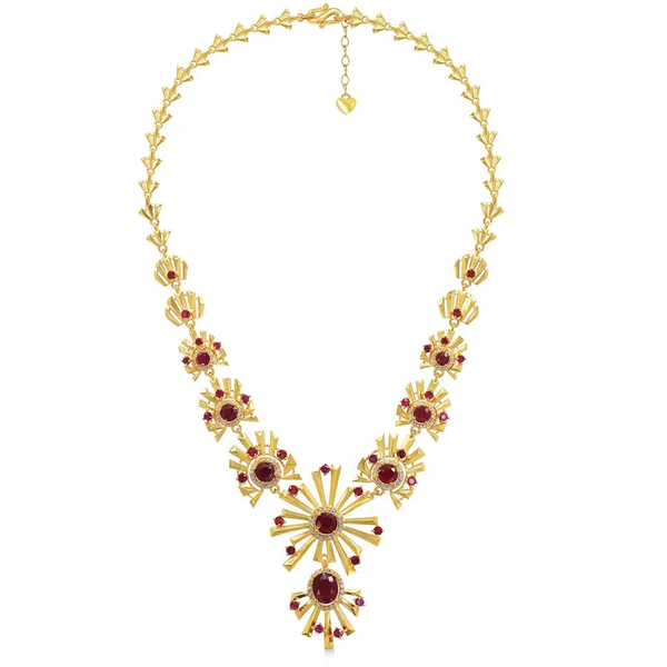 Dây chuyền vàng 24K đính ruby đỏ, thiết kế tỏa sáng cuốn hút