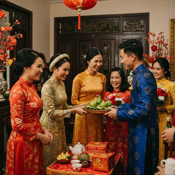 Tại buổi lễ vấn danh, phía nhà gái sẽ được nhà trai ghé thăm, mang theo trầu cau và rượu chè để hỏi thăm, trao đổi thông tin