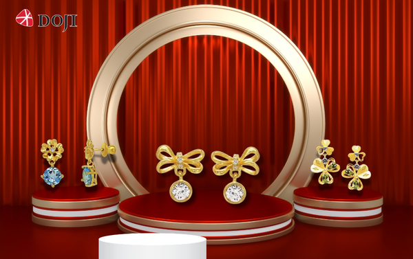 Các mẫu hoa tai vàng 24K đính đá quý tại DOJI