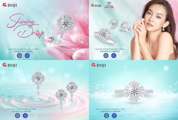 Shining Drop gồm các mẫu mặt dây chuyền, nhẫn và hoa tai vàng trắng 14K gắn kim cương