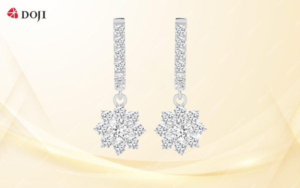 Hoa tai vàng Ý DOJI AFEM200177D2CZ1 sở hữu những viên đá CZ lấp lánh được sắp xếp tỉ mỉ, tạo hiệu ứng 3D sống động