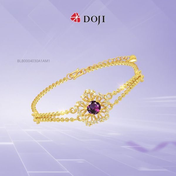 Lắc vàng 24K gắn đá Amethyst DOJI mềm mại, nữ tính không kém phần sang trọng