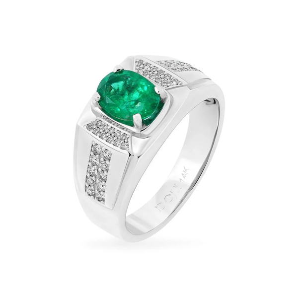 Nhẫn ngọc lục bảo vàng trắng 14K