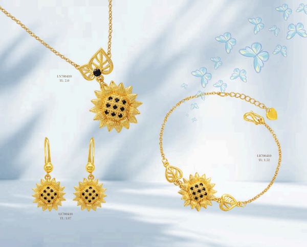 Bộ vòng cổ, lắc tay, bông tai hoa hướng dương 5D – tinh xảo, sang trọng, tôn vinh vẻ đẹp nữ tính