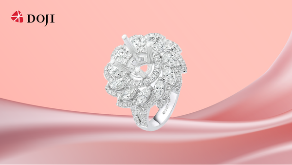 Vỏ nhẫn nữ vàng trắng 18K DOJI AFRA000045D2KK1 có thiết kế cao cấp và lộng lẫy.