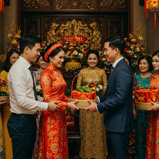 Lễ nạp tài là buổi lễ nhà trai chuẩn bị một số sính lễ trao cho nhà gái để chính thức hỏi cưới cô dâu