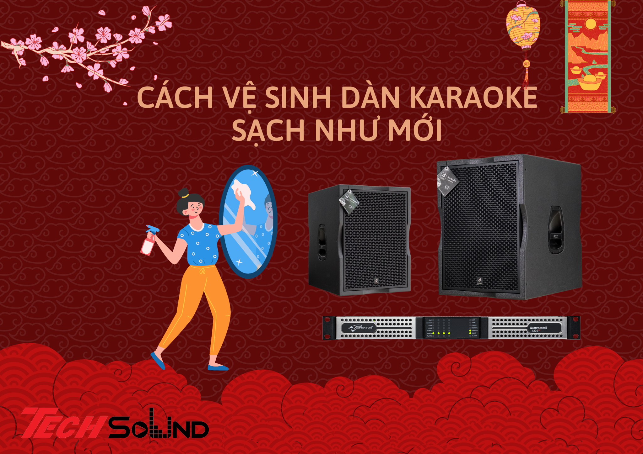 hinh anh huong dan cach ve sinh dan karaoke sach nhu moi don tet 2023