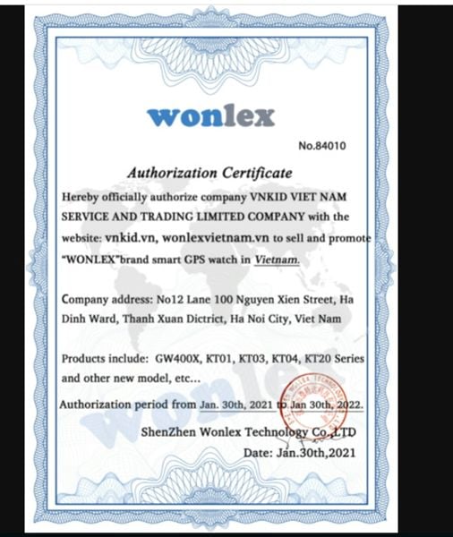 Chứng nhận phân phối chính hãng Wonlex