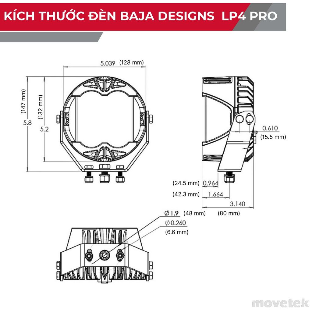 Kích thước đèn Baja Designs LP4 Pro