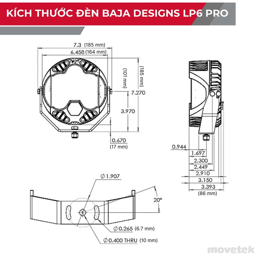 Kích thước đèn LP6 Pro