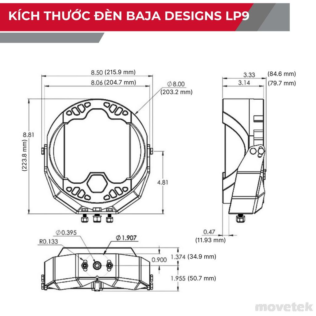 Kích thước đèn Baja Designs LP9