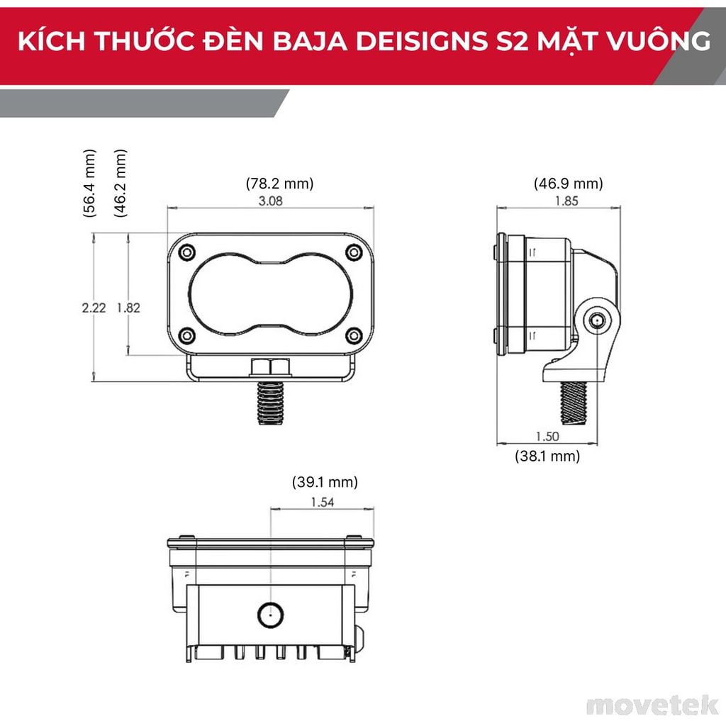 Kích thước đèn Baja Designs S2 Red