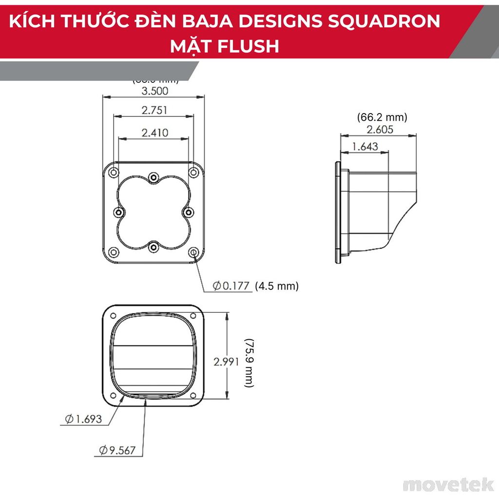 Kích thước đèn Squadron Pro màu trắng mặt flush