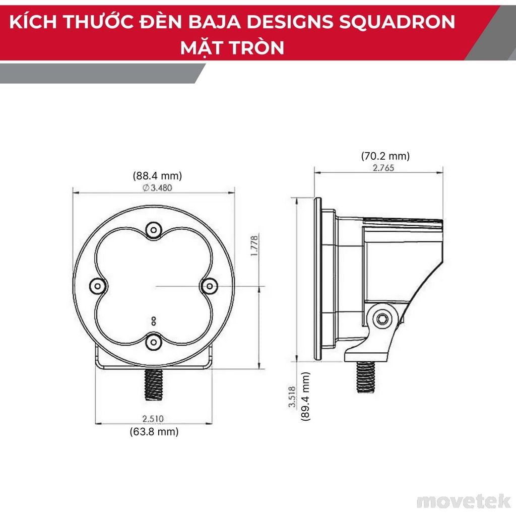 Kích thước đèn Squadron SAE mặt tròn