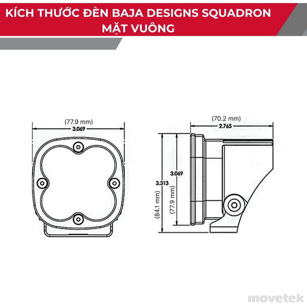 Kích thước đèn Squadron SAE mặt vuông