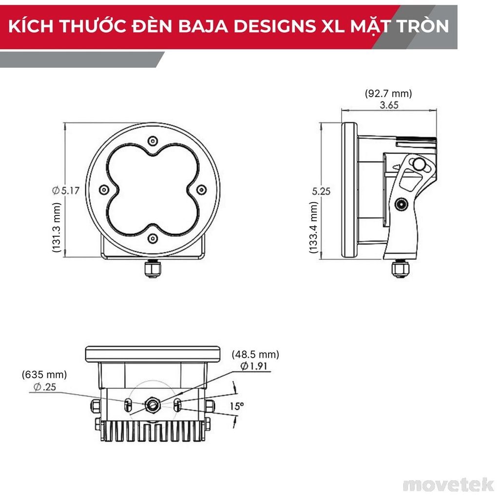 Kích thước đèn XL mặt tròn