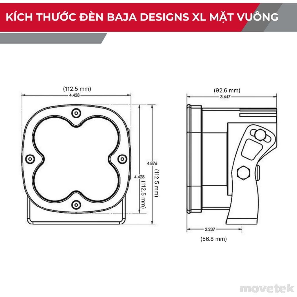 Kích thước đèn Baja Designs XL80 mặt vuông