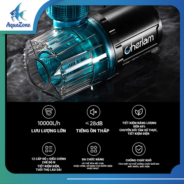 Máy bơm nước hồ cá Cherlam thay đổi tần số 12 cấp độ