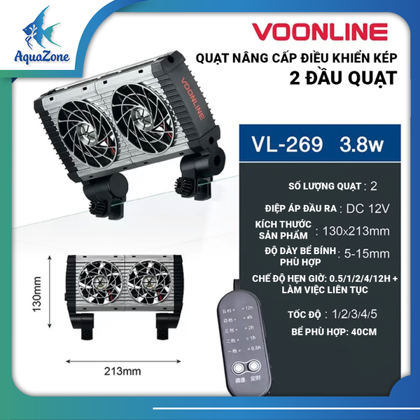 Quạt tản nhiệt Voonline kèm điều khiển thông minh 5 tốc độ dành cho bể thủy sinh