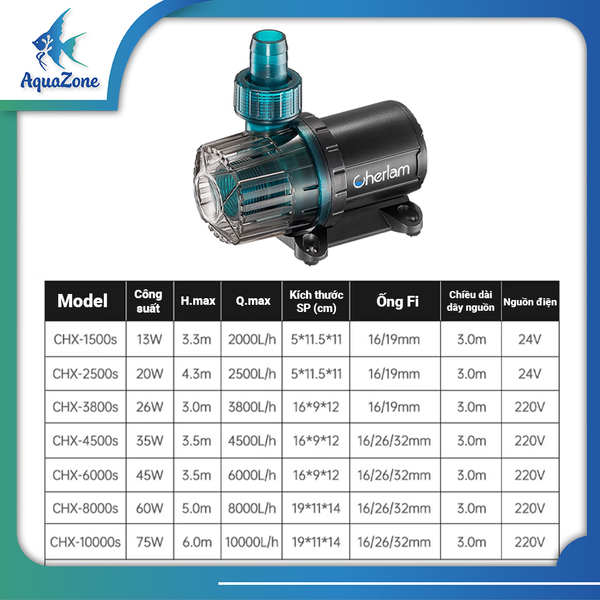 Máy bơm nước hồ cá Cherlam thay đổi tần số 12 cấp độ