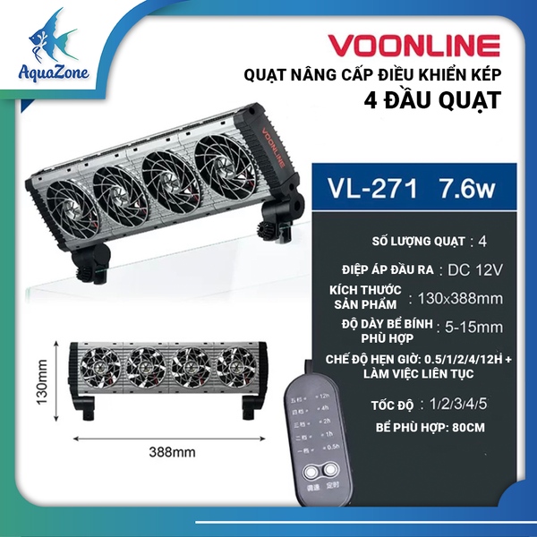 Quạt tản nhiệt Voonline kèm điều khiển thông minh 5 tốc độ dành cho bể thủy sinh