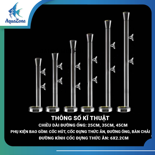 Bộ máng trượt cho cá ăn Voonline dài 25cm 35cm 45cm bằng thủy tinh trong suốt