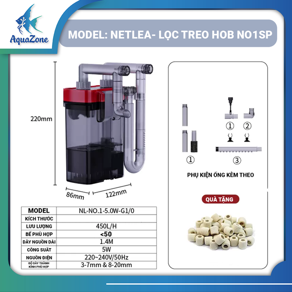 Lọc thác reo hồ cá Netlea HOB NO1SS NO1SP CAP CẤP, HOẠT ĐỘNG YÊN TĨNH