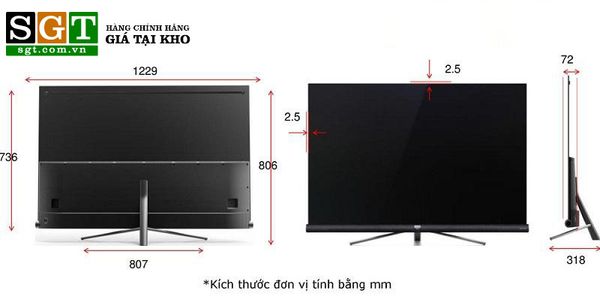 Kích thước chung của các dòng tivi Samsung 55 inch