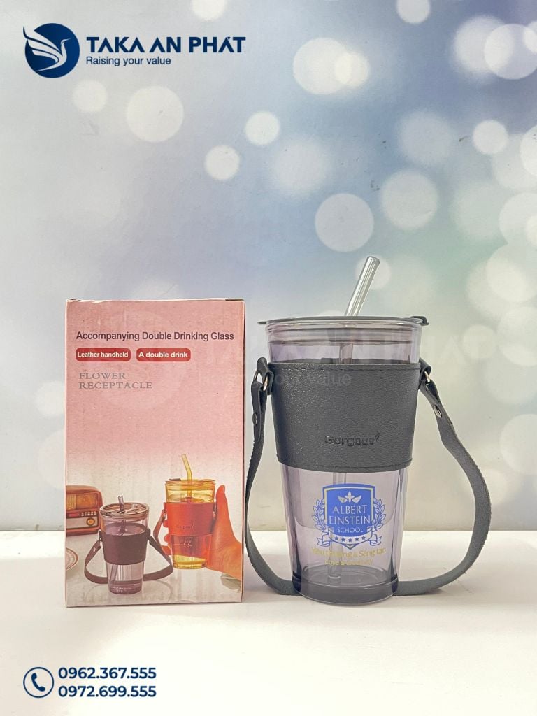 Ly thuỷ tinh bọc da in Logo theo yêu cầu