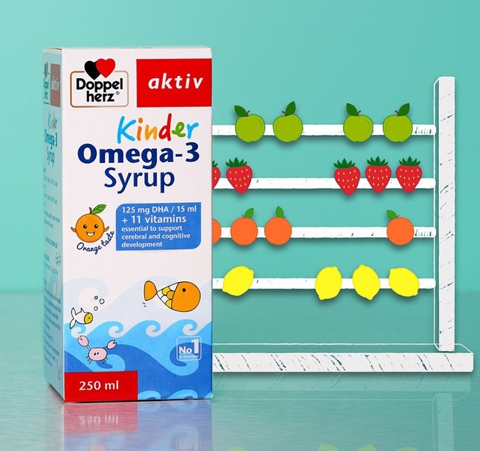 Doppelherz Kinder Omega 3 Syrup giúp phát triển trí não và thị lực.