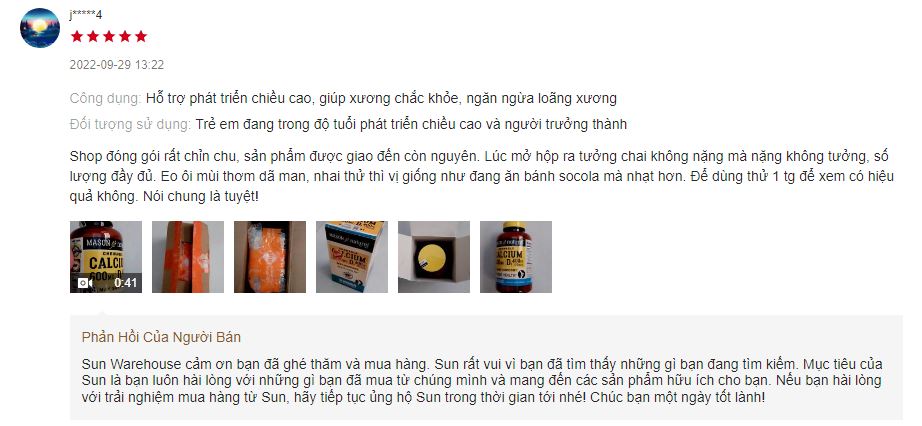 Review của khách hàng về Mason Natural Calcium 600mg + D3 trên trang Shopee