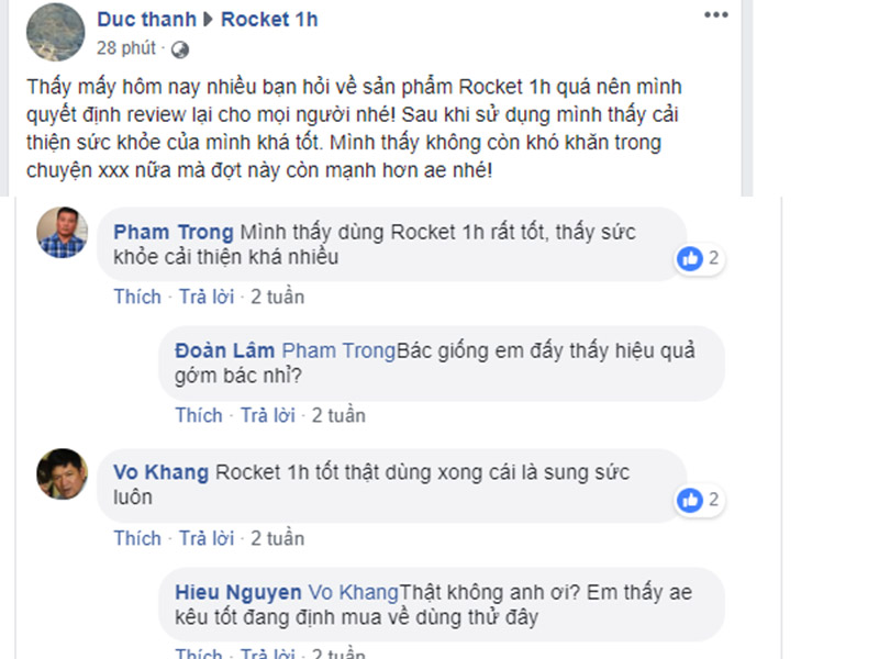 Rocket 1h nhận được nhiều đánh giá của khách hàng