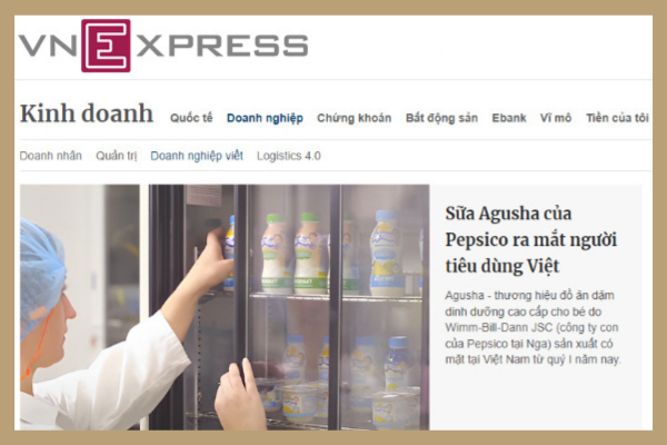 Báo VNEXPRESS: Sữa AGUSHA của PepiCo ra mắt người tiêu dùng Việt