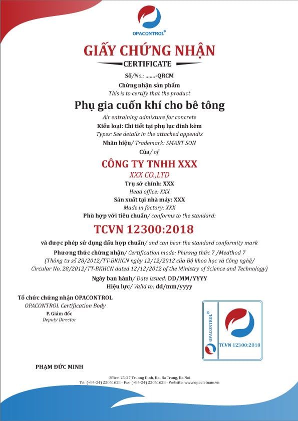 Mẫu giẫy CNHC phụ gia cuốn khí cho bê tông phương thức 7