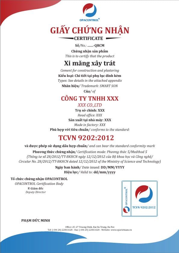 Mẫu giẫy CNHC xi măng xây trát phương thức 5