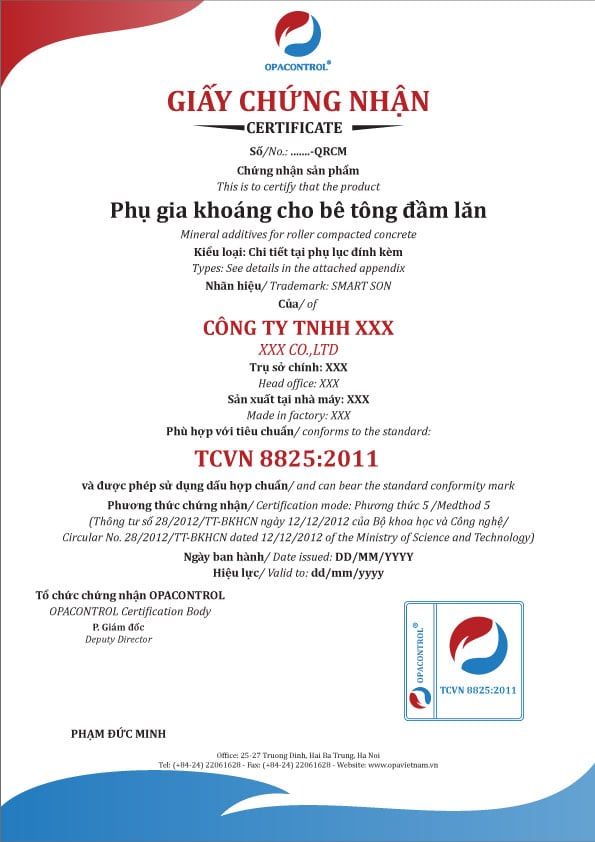 Mẫu giấy CNHC phụ gia khoáng cho bê tông đầm lăn