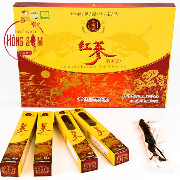 Hồng sâm củ tẩm mật ong Deadong hộp 300g (10 củ) chính hãng Hàn Quốc.