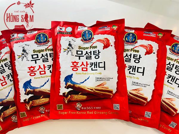 Hình ảnh kẹo hồng sâm không đường 365 gói 500g chính hãng Hàn Quốc.
