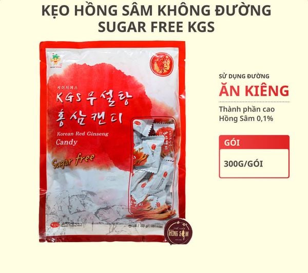 Kẹo hồng sâm không đường KGS gói 300g chính hãng Hàn Quốc.