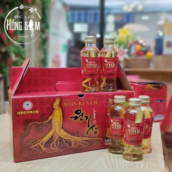 Nước hồng sâm nguyên củ Won Ki Sam hộp 10 chai * 120ml chính hãng Hàn Quốc - Hình ảnh: Thế Giới Hồng Sâm