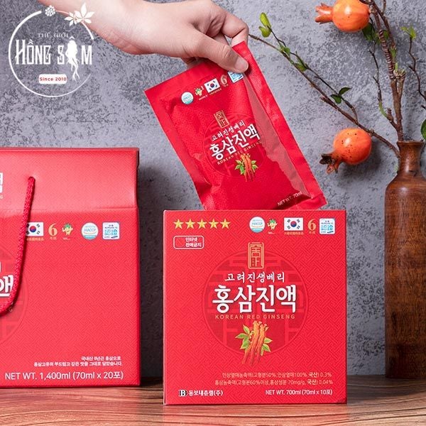 Hình ảnh nước hồng sâm DongWon hộp 20 gói * 70ml chính hãng Hàn Quốc.