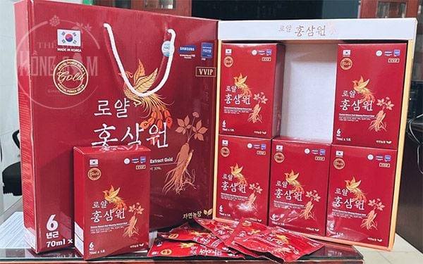 Nước hồng sâm Hoàng Gia Gold hộp 30 gói x 70ml hàng chuẩn chất lượng.